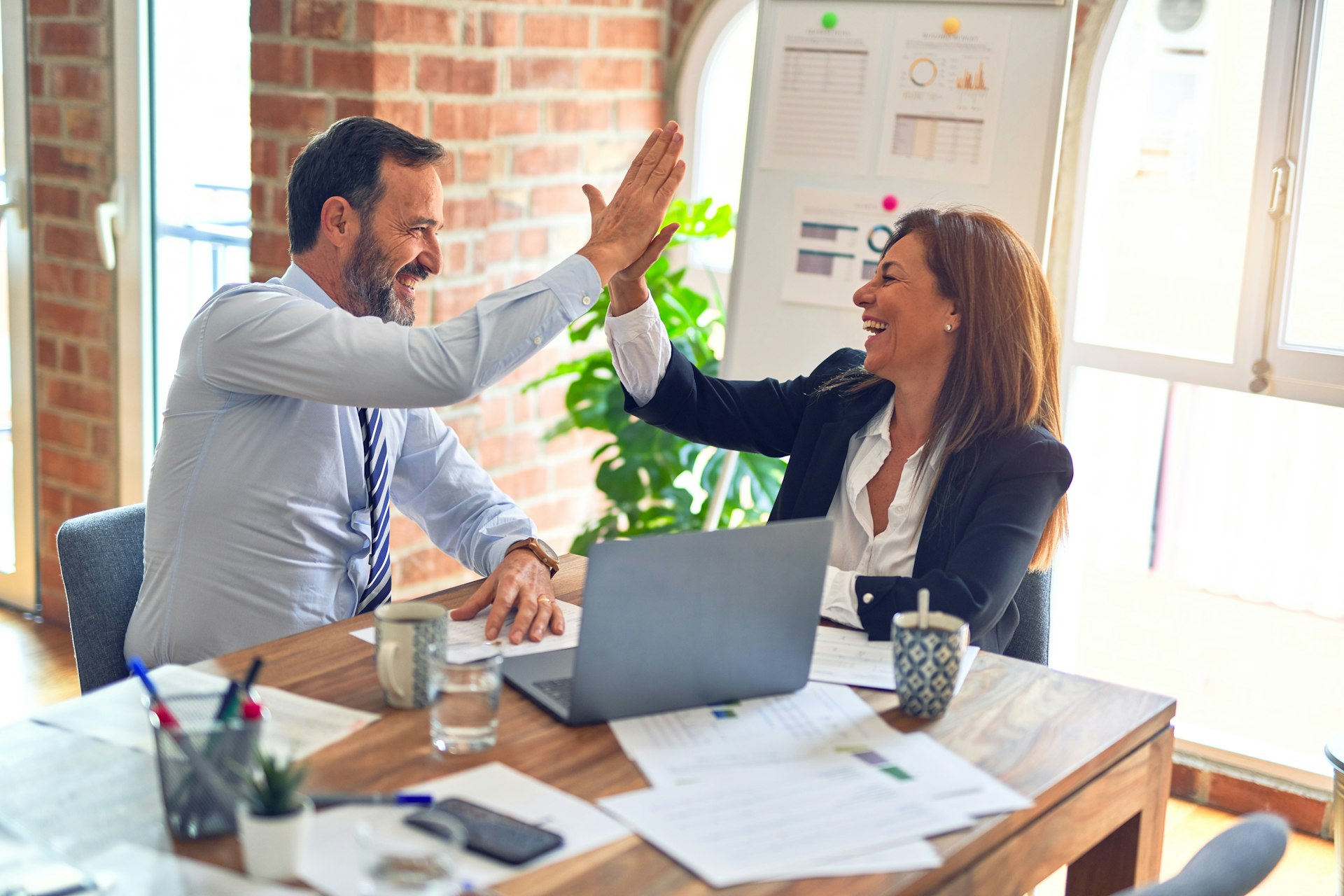 Diverse business professionals collaborating in a modern office